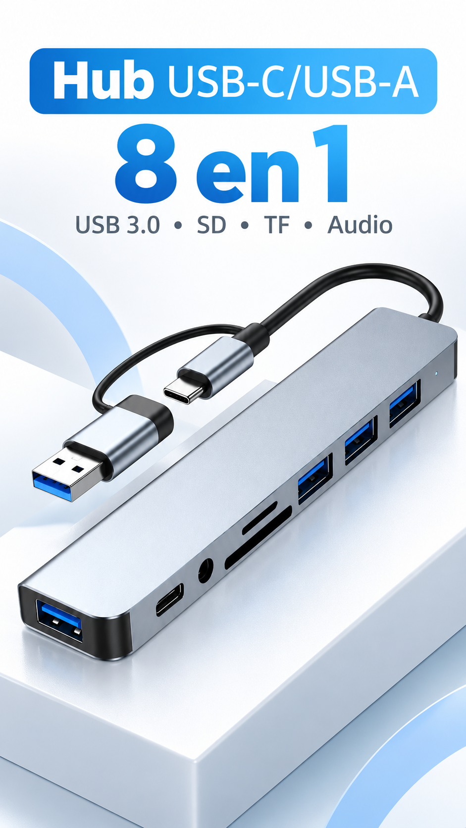 Hub Adaptador USB y Tipo C 8 en 2-6