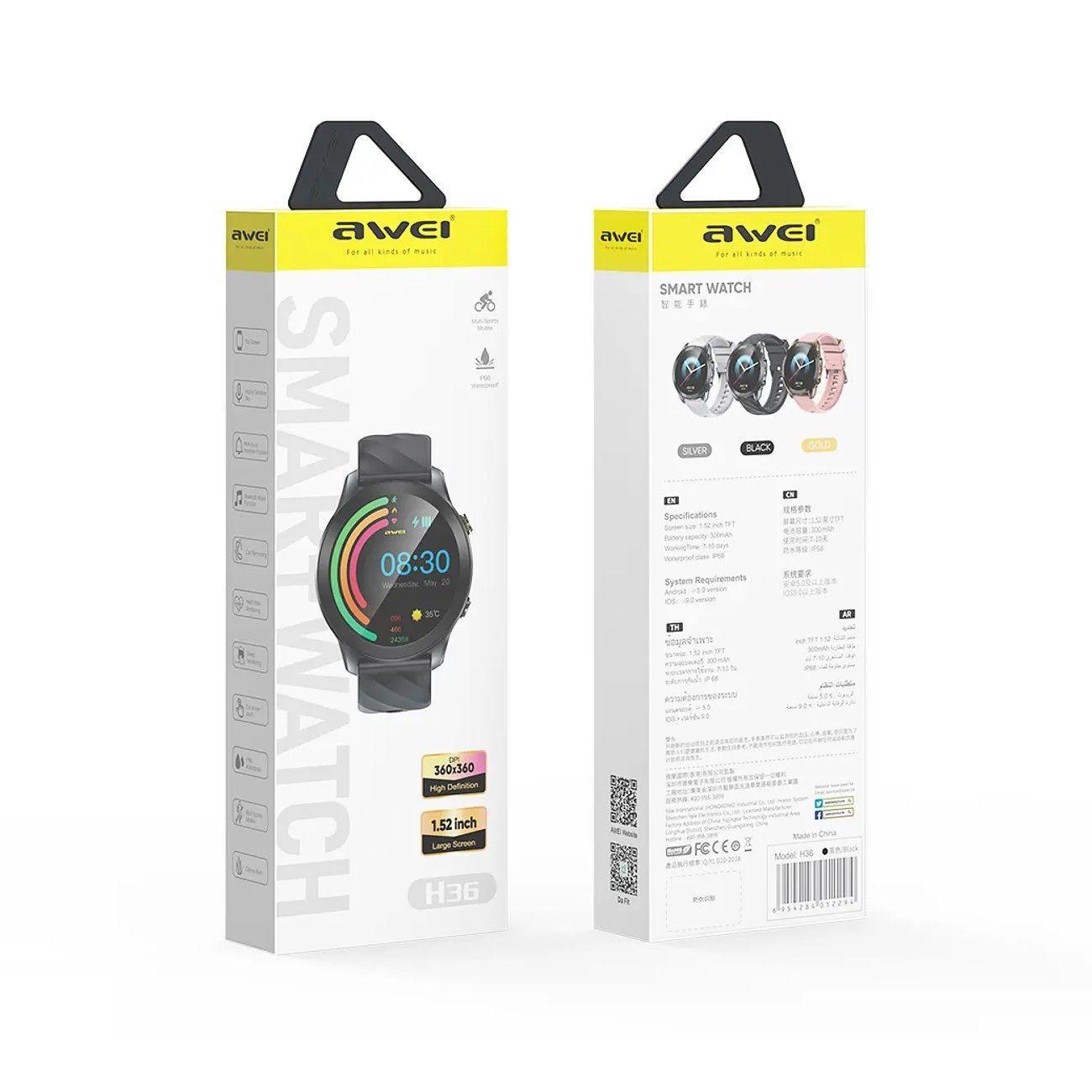 Reloj Inteligente Smartwatch para Hombre Awei H36 Negro-6