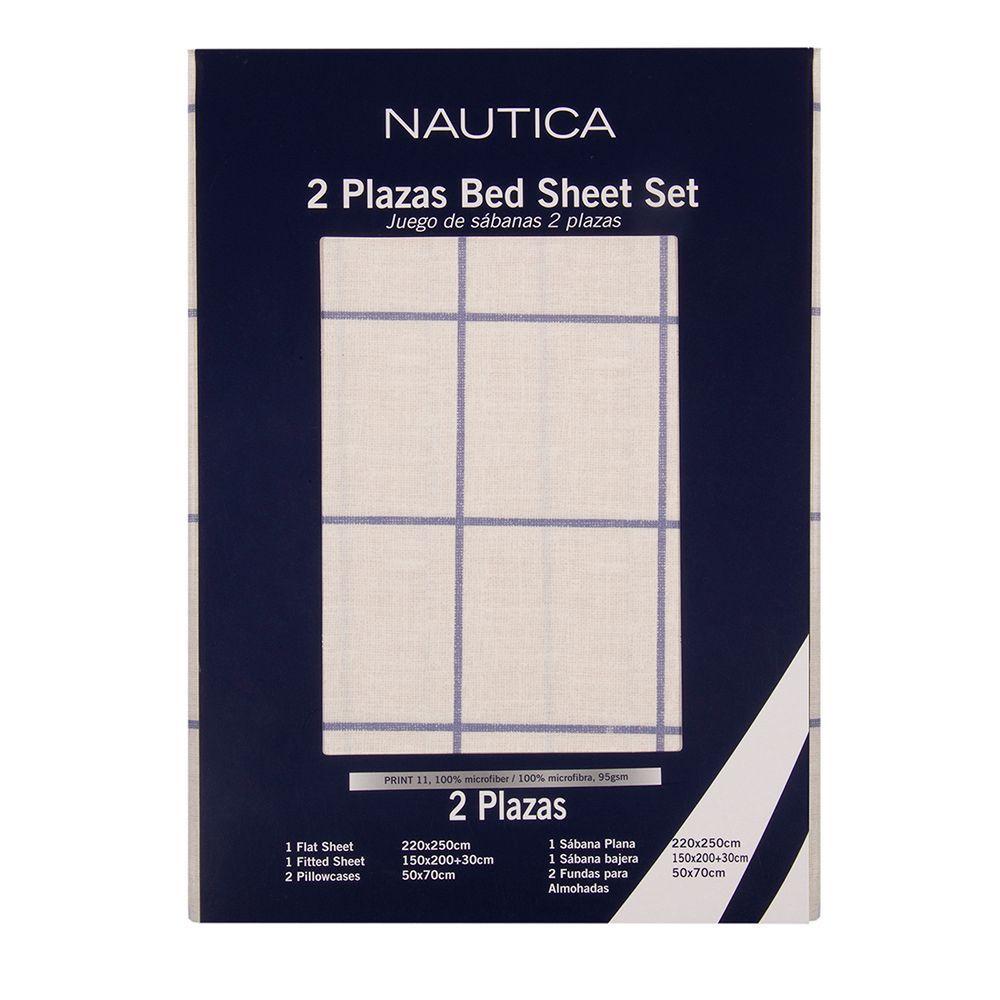 Sabanas Microfibra Estampada  2pl  - Nautica Home -Blanco-4