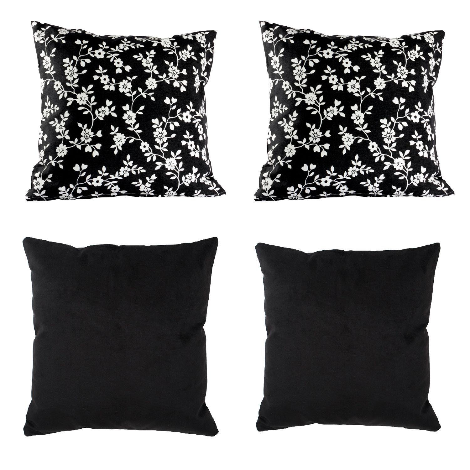 Set 4 Cojines Tela  40x40   Lona Keila  y Felpa  Negro-0