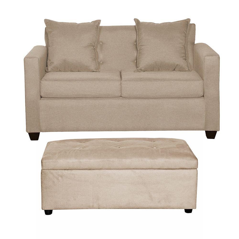 Set Sofa 2c Gramado Banqueta Baul Felpa Beige-0