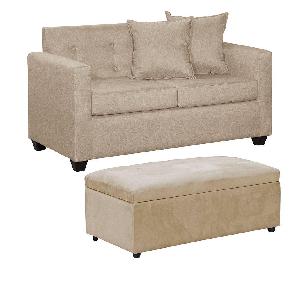 Set Sofa 2c Gramado Banqueta Baul Felpa Beige-1