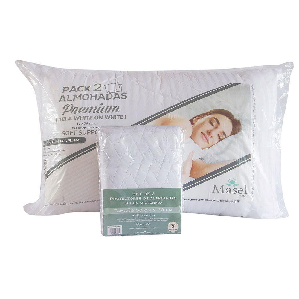 Set  2 Almohadas microfibra 50x70 Premium  y 2 Protectores de Almohadas 50x70 -0