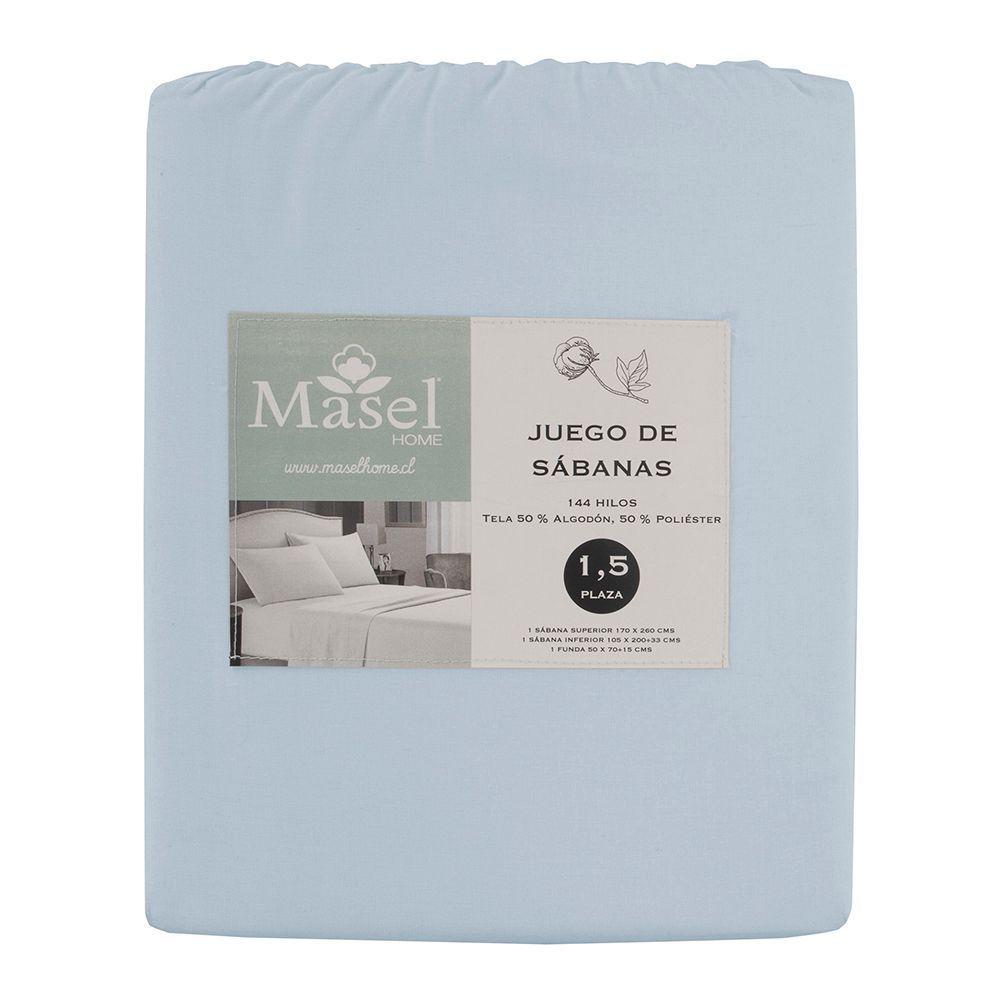 Jgo.Sábanas Polycotton 1.5 pl -144 hilos 3 piezas - Celeste-3