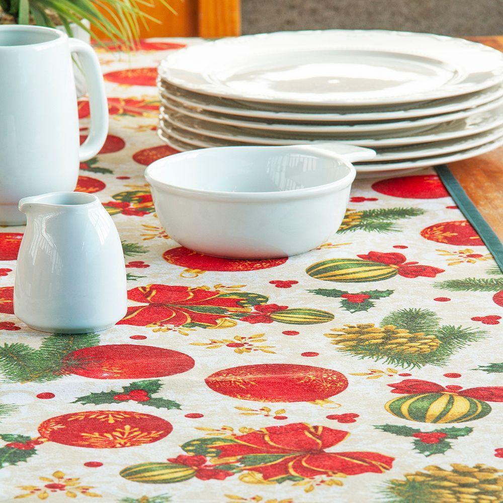 Camino de mesa Lona espa ola estampada Navidad Esferas-2