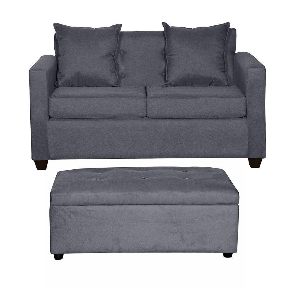 Set Sofa 2c Gramado  y Banqueta Baul Felpa Gris Oscuro-0