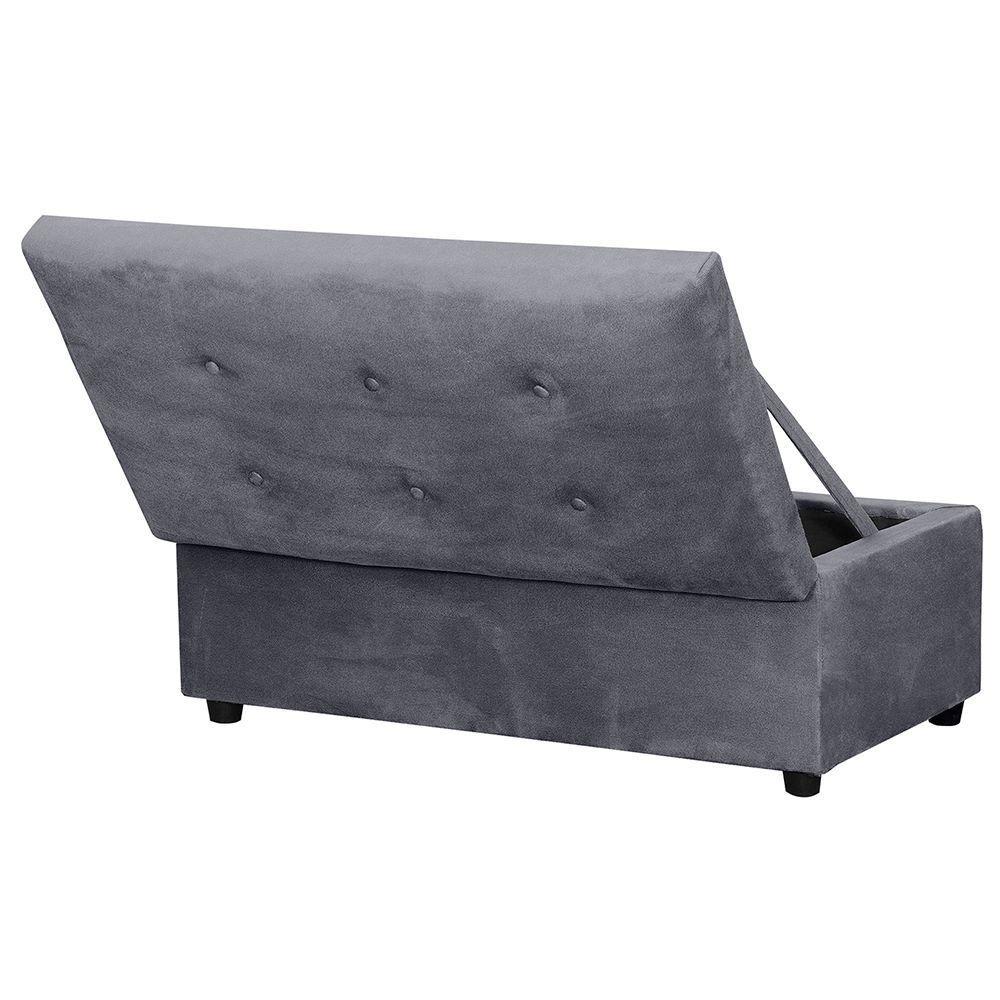 Set Sofa 2c Gramado  y Banqueta Baul Felpa Gris Oscuro-2