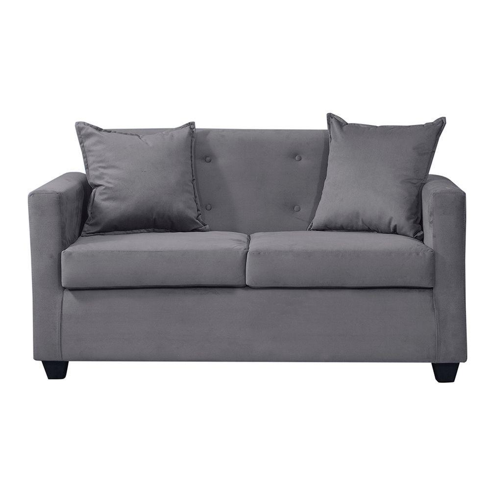 Set Sofa 2c Gramado  y Banqueta Baul Felpa Gris Oscuro-3