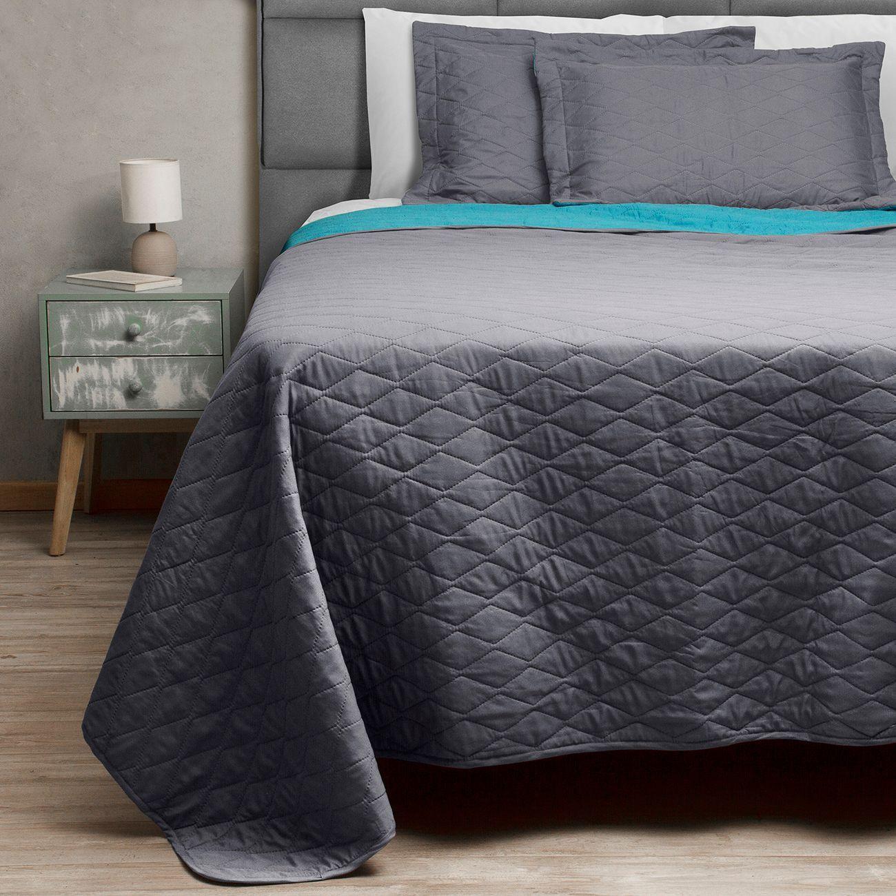 Quilt Bicolor Masel  2 plazas Gris-Turquesa-0