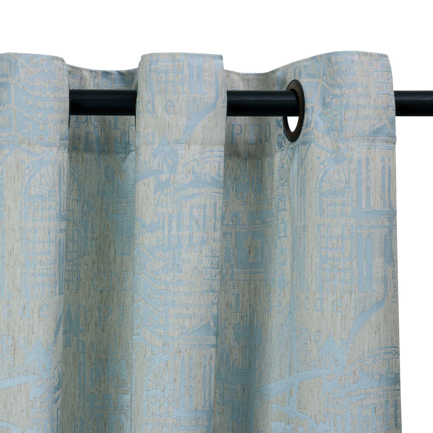 Cortina tela Linen Letras 140 x 225  azul claro -1