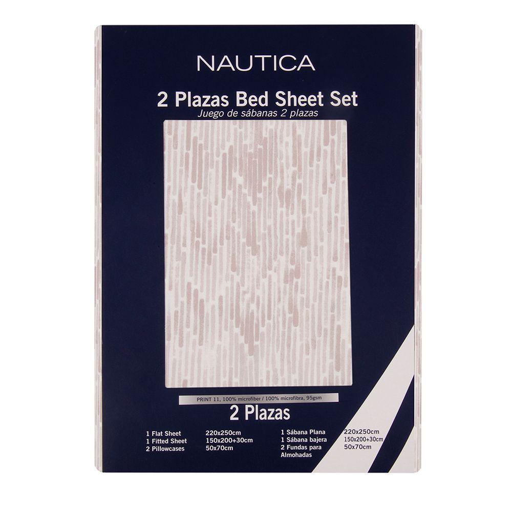 Sabanas  Microfibra  estampada 1. 5 plazas 3P -Nautica Home -Beige-2
