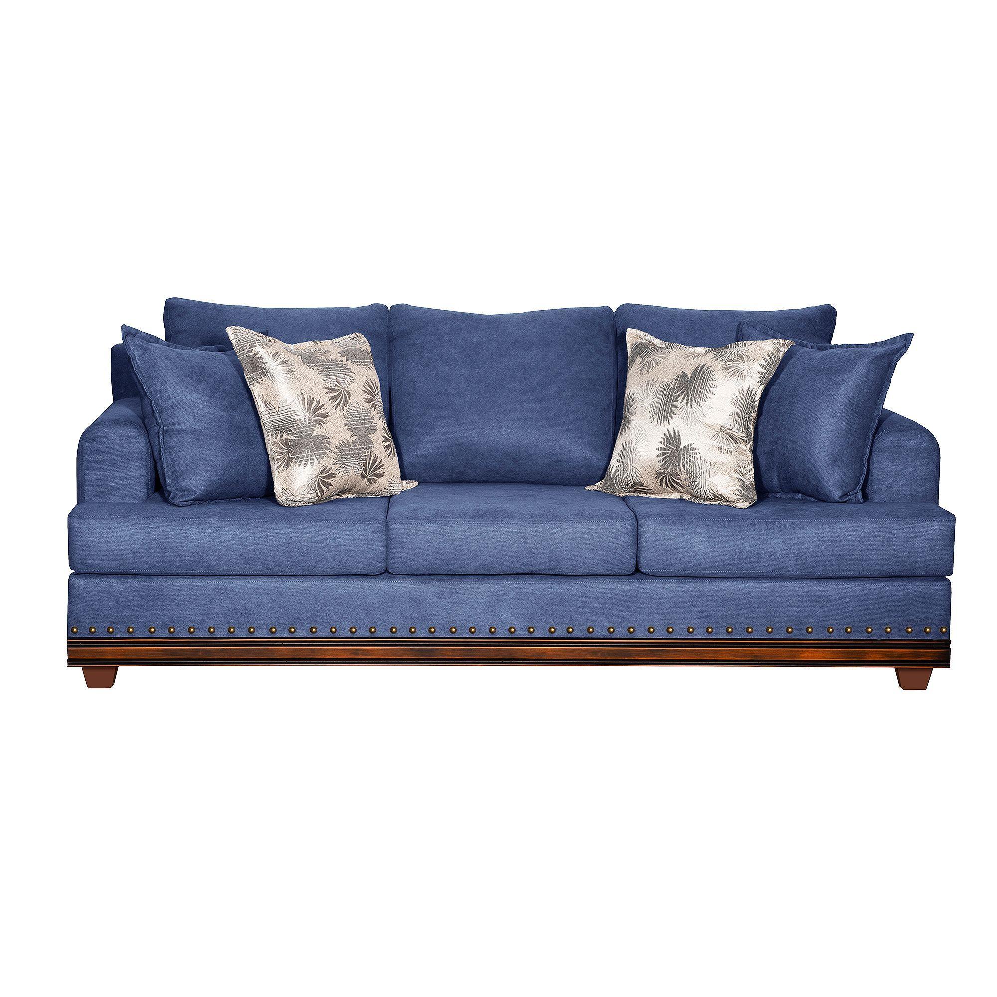 Sofa 3c Estambul tachas Tela  Azul 220 X 90 X 95-0