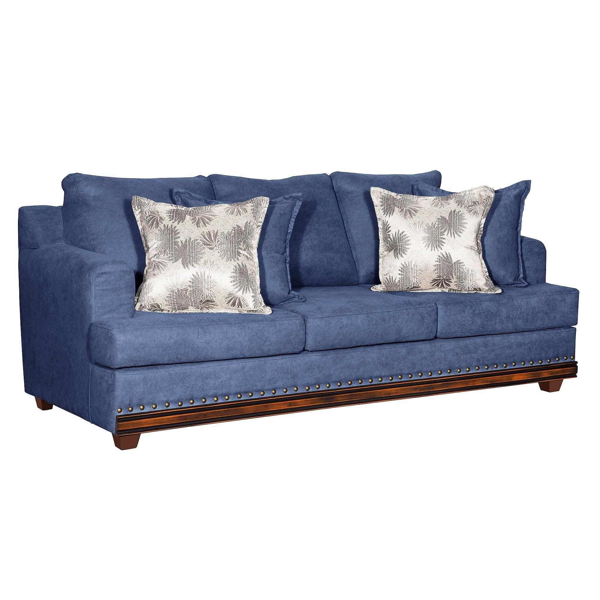 Sofa 3c Estambul tachas Tela  Azul 220 X 90 X 95-1