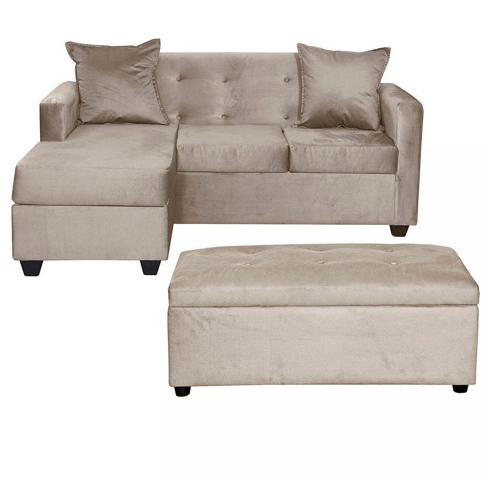 Set Seccional Gramado Banqueta ba l felpa Beige-0