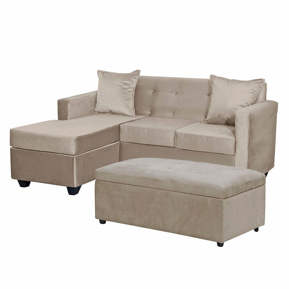 Set Seccional Gramado Banqueta ba l felpa Beige-1