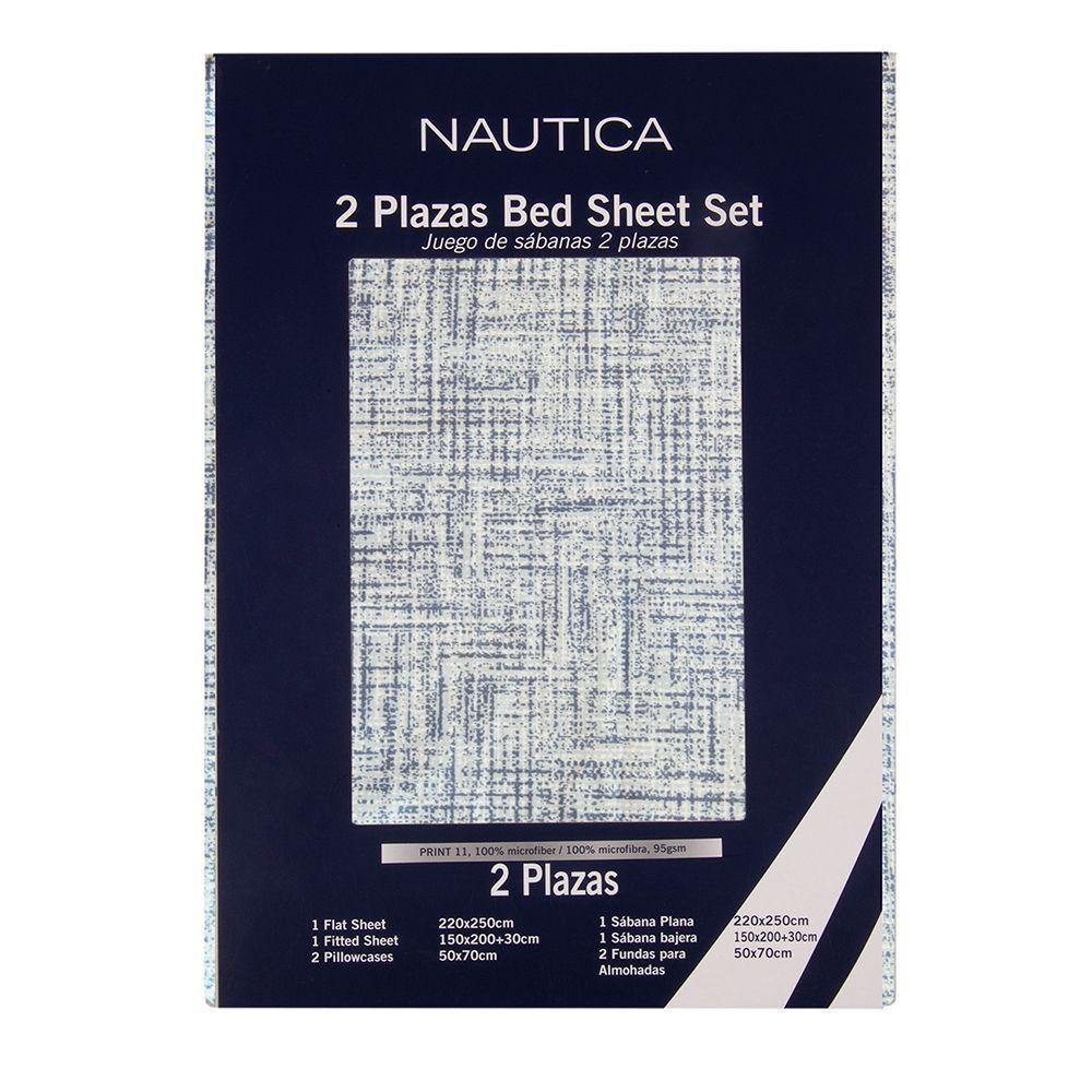 Sabanas  Microfibra Estampada  1 .5 Plazas 3P- Nautica Home- Azul-2