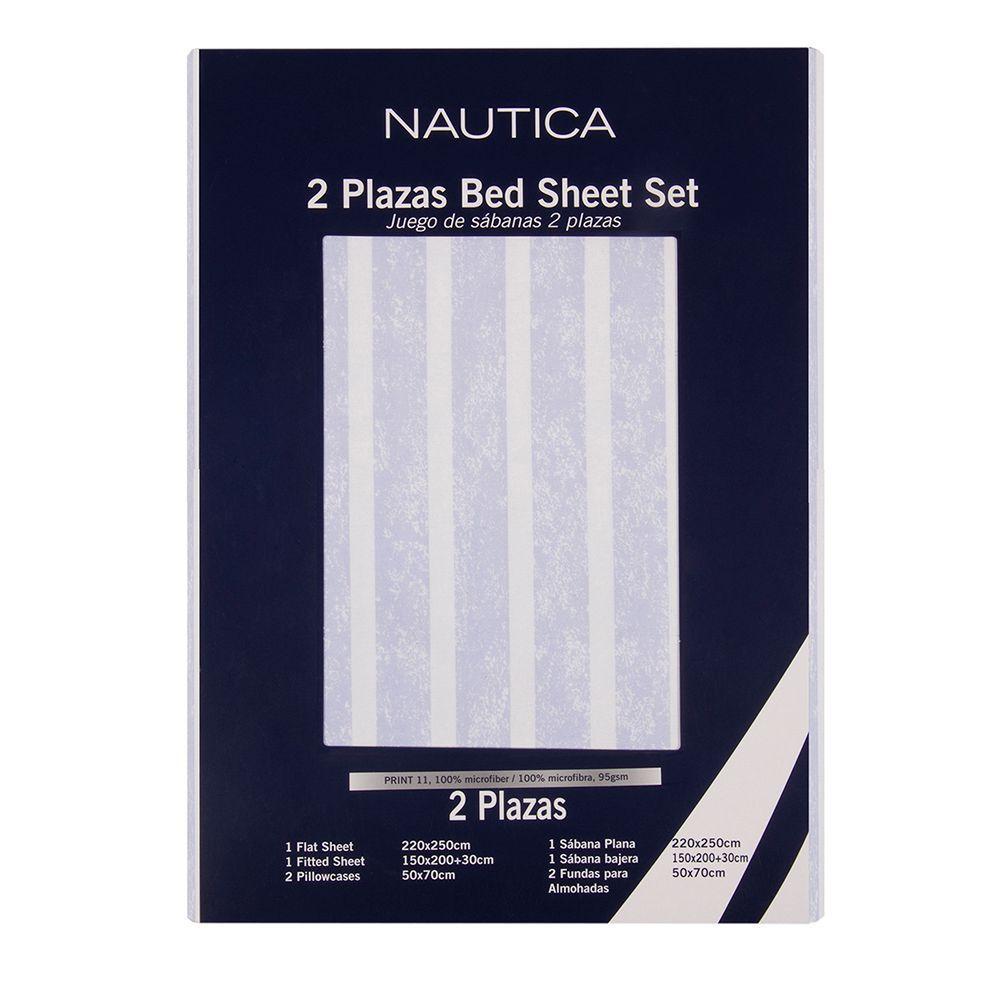 Sabanas  Microfibra  estampada 1. 5 pl 3P- Nautica Home- Celeste-3