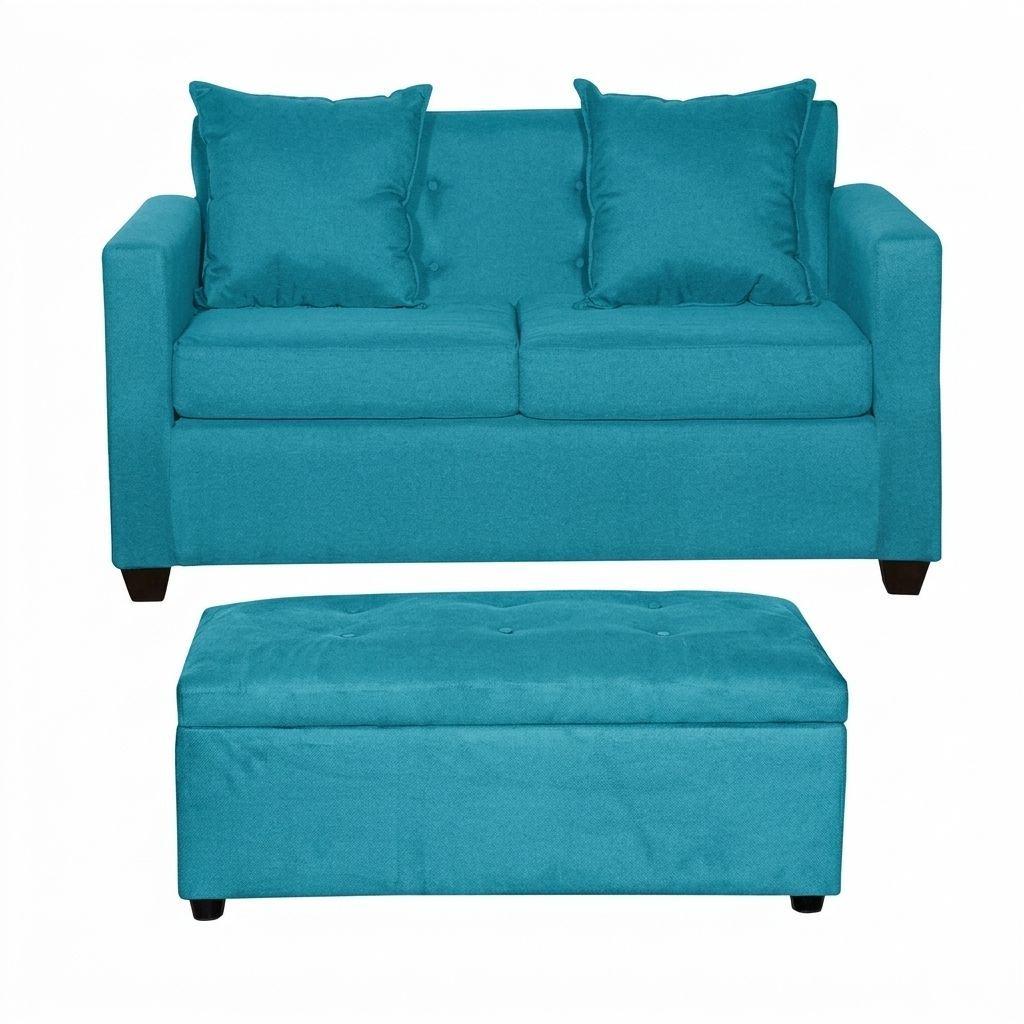 Set Sofa 2c Gramado Banqueta Baul Felpa Turquesa-0