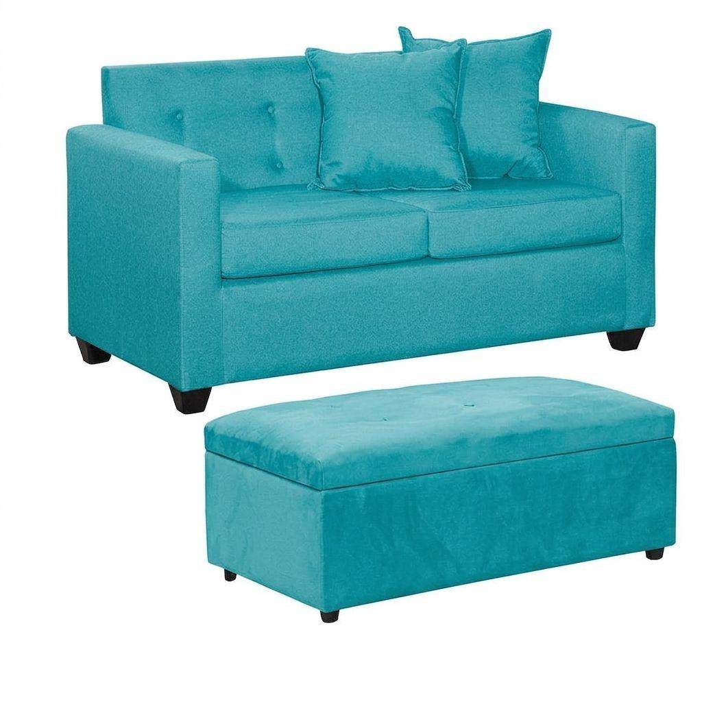 Set Sofa 2c Gramado Banqueta Baul Felpa Turquesa-1