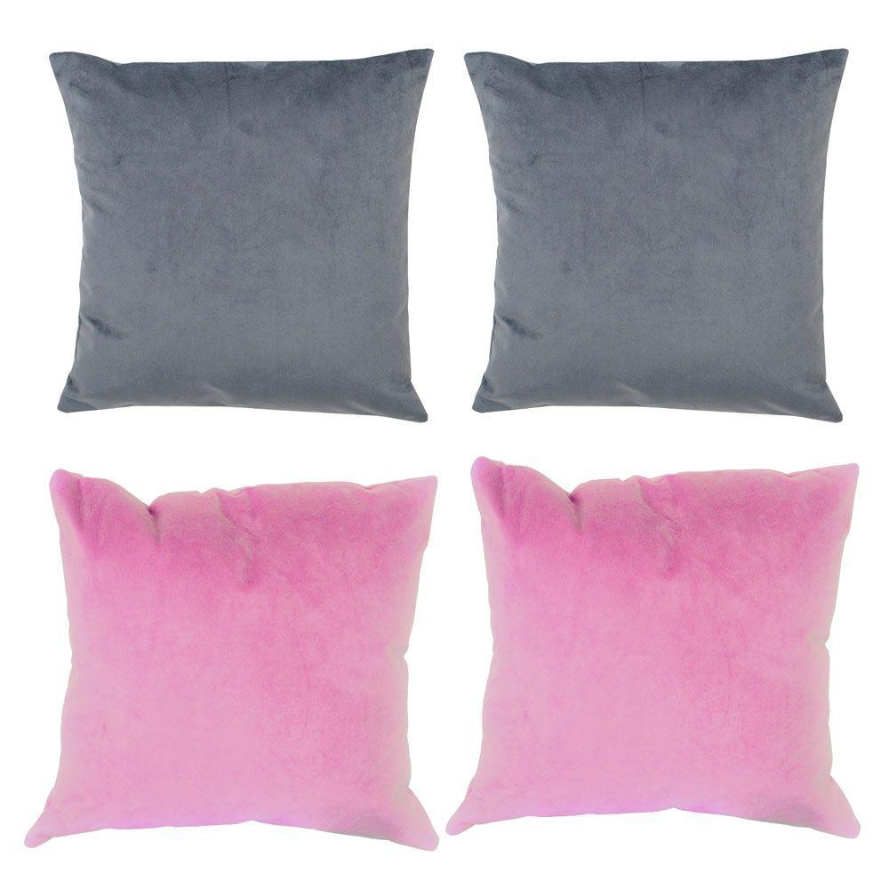 Set 4 Cojines combinados  40X40  Felpa velvet  gris  y palo rosa-0