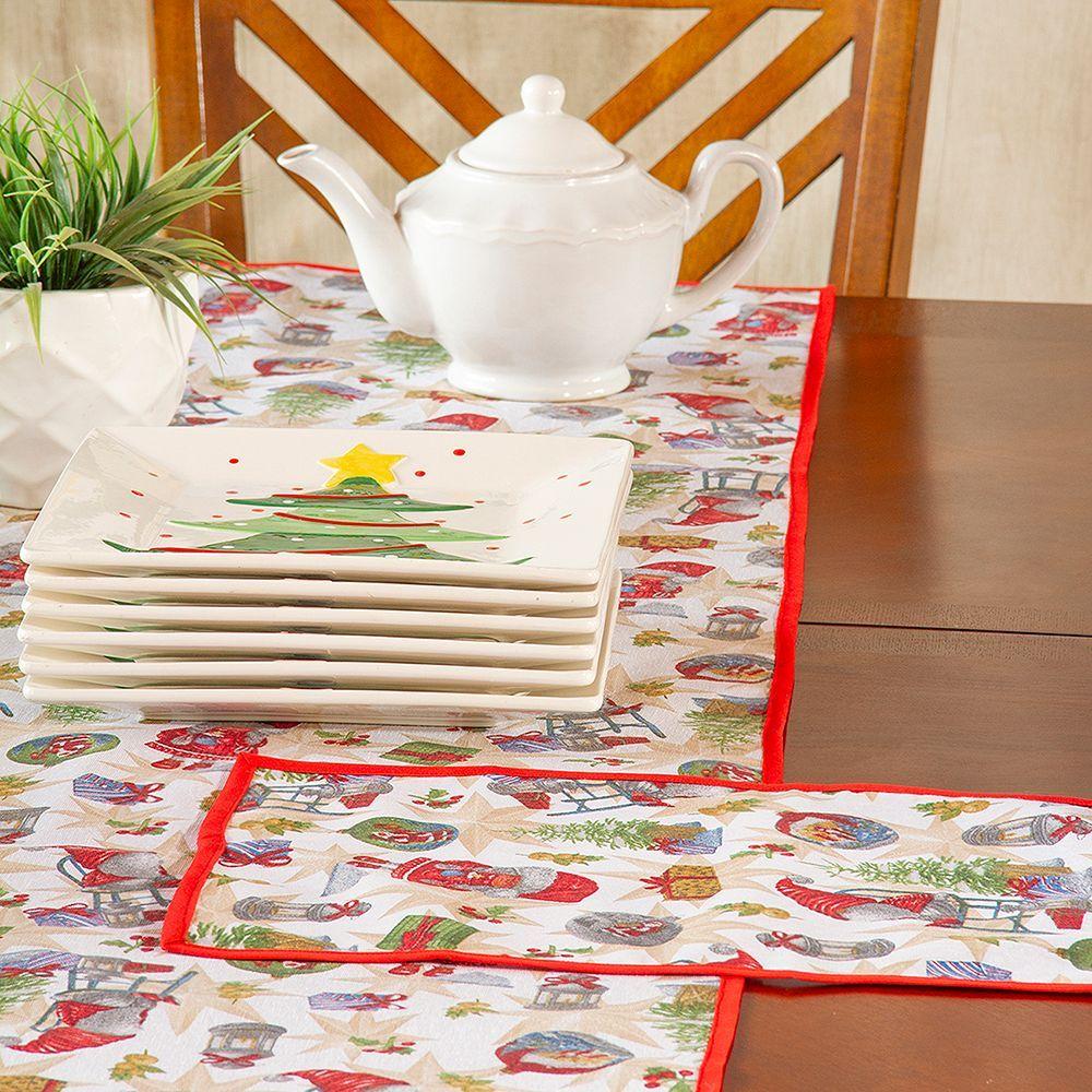 set Camino de mesa c 6 individuales Lona espa ola estampada Navidad Pascueros-2