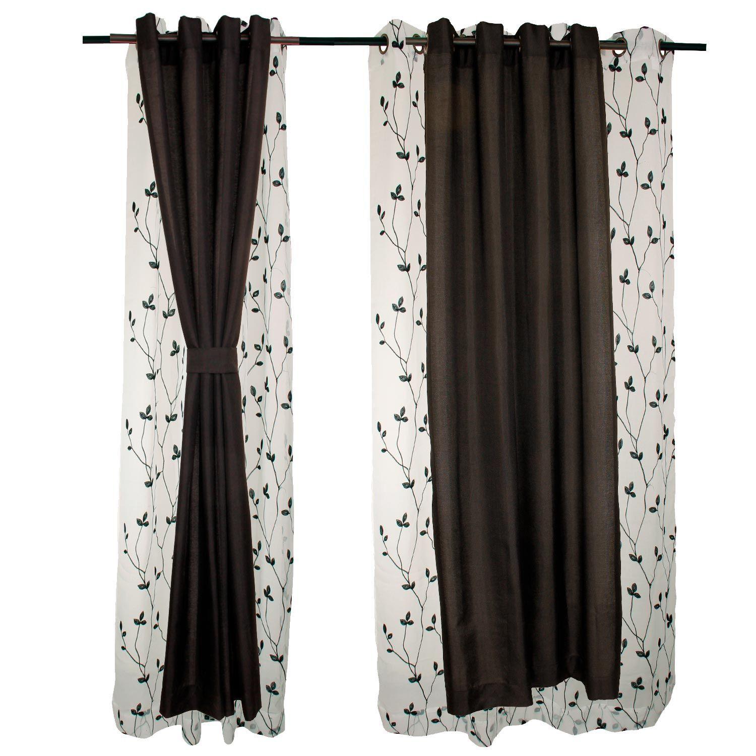 Set Cortina ambiente  Mati y velo bordado 4 pzas negro-0