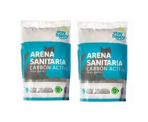 Pack 2 Arena Aglutinante Gatos Stay Happy 4kg Carbón Activo-0