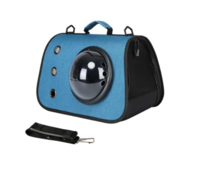 Bolso Transporte Mascotas Pequeño 40x26x25cm Con Cupula Azul-0