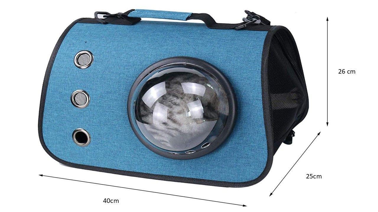 Bolso Transporte Mascotas Pequeño 40x26x25cm Con Cupula Azul-1