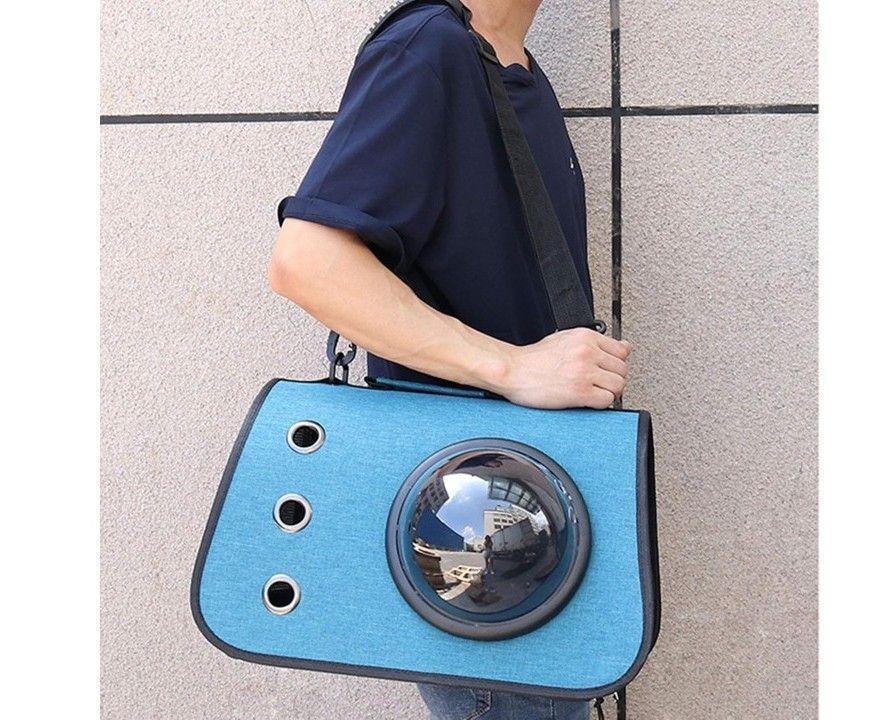 Bolso Transporte Mascotas Pequeño 40x26x25cm Con Cupula Azul-3