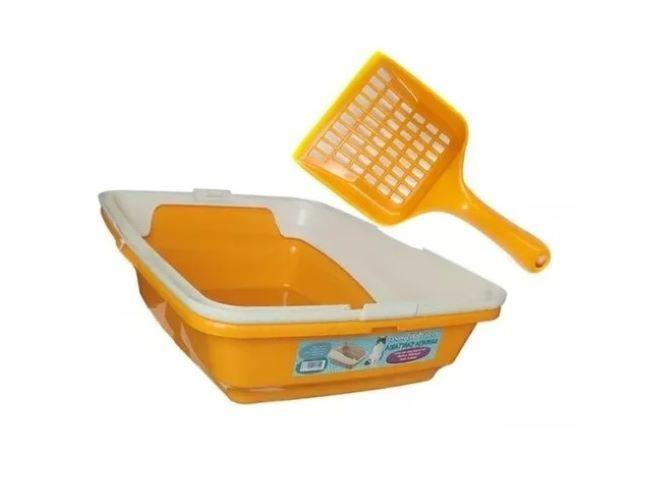 Kit Baño Sanitario Bandeja Con Borde Naranja + Pala 10kg Arena-3