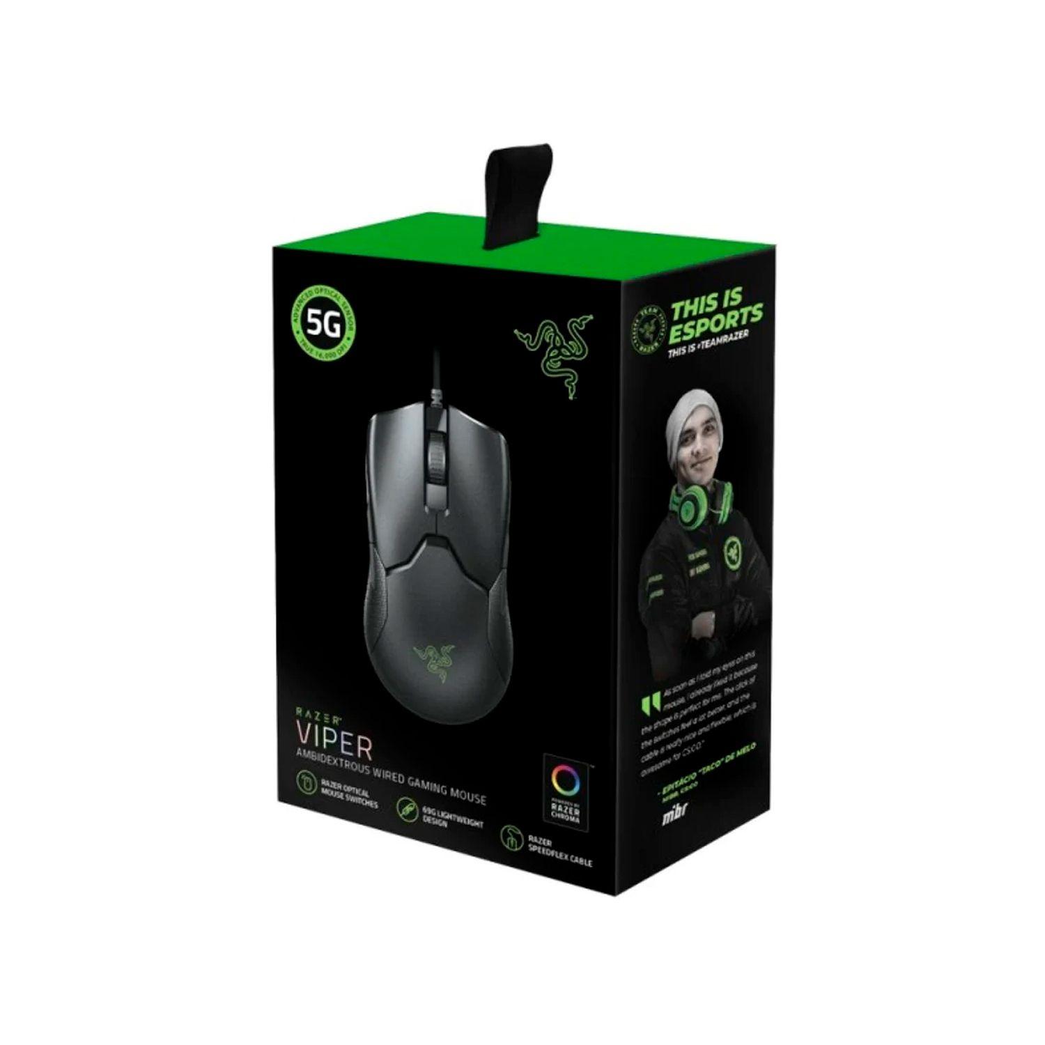 Mouse Razer Viper Ambidiestro Wired Gaming USB-3
