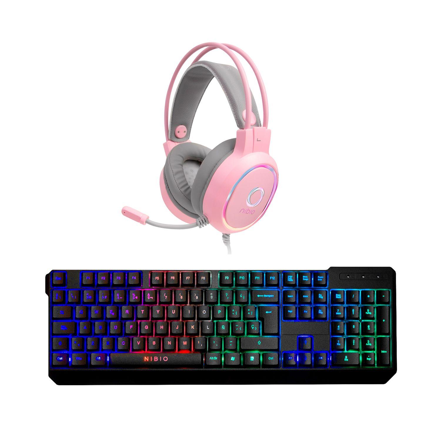 Kit Teclado Nibio Strike + Audífonos Nibio Zigma Rosado-0