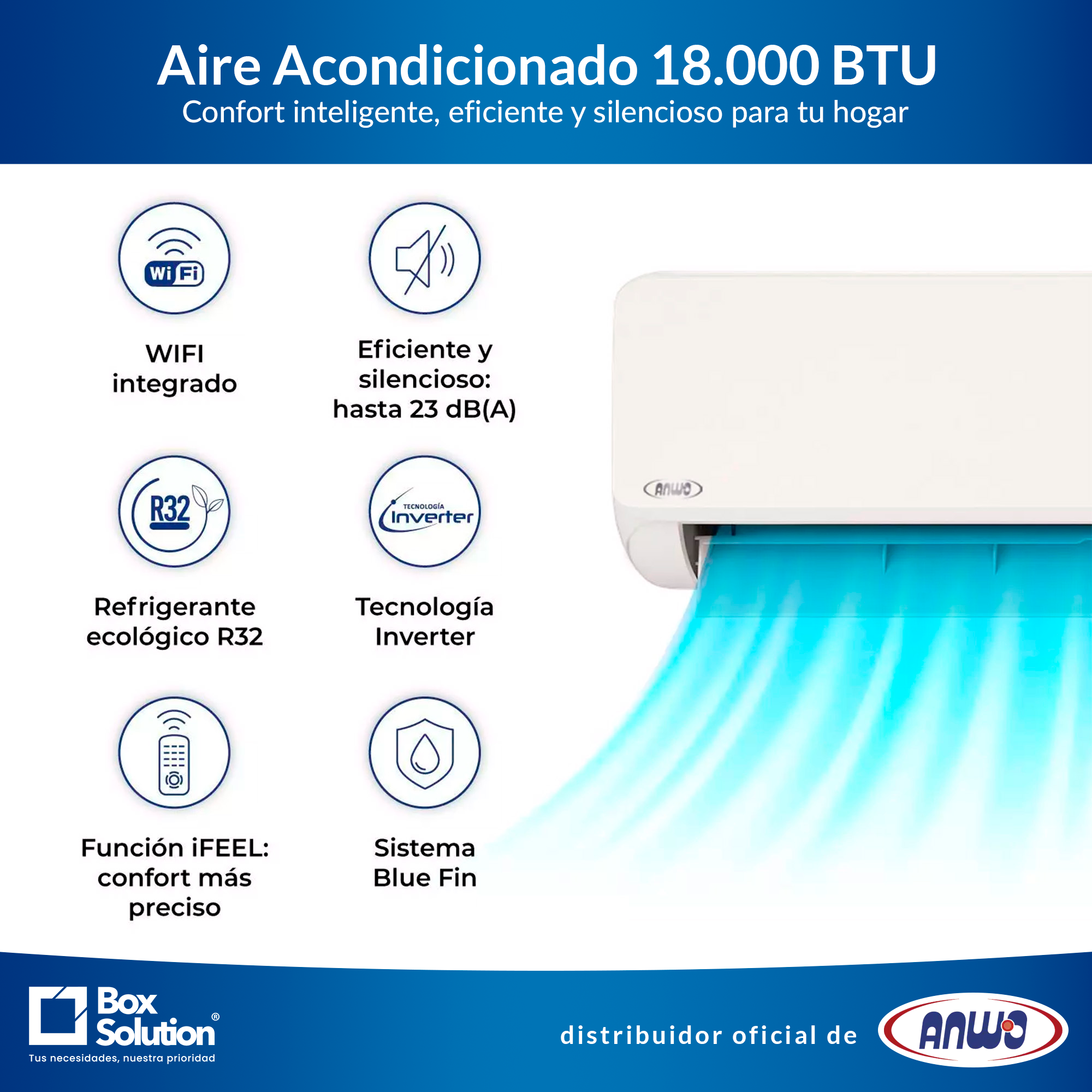 Aire Acondicionado Anwo Split Muro EcoFlow 18.000 BTU Inverter R32-1
