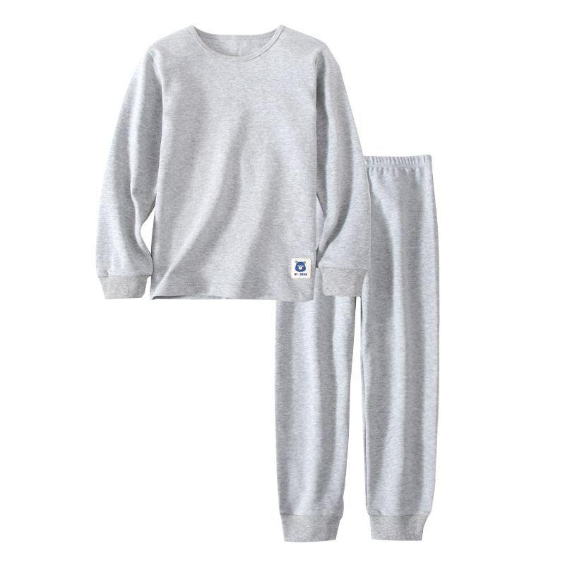 Pijama Niños Algodón Unicolor Largo Gris-0