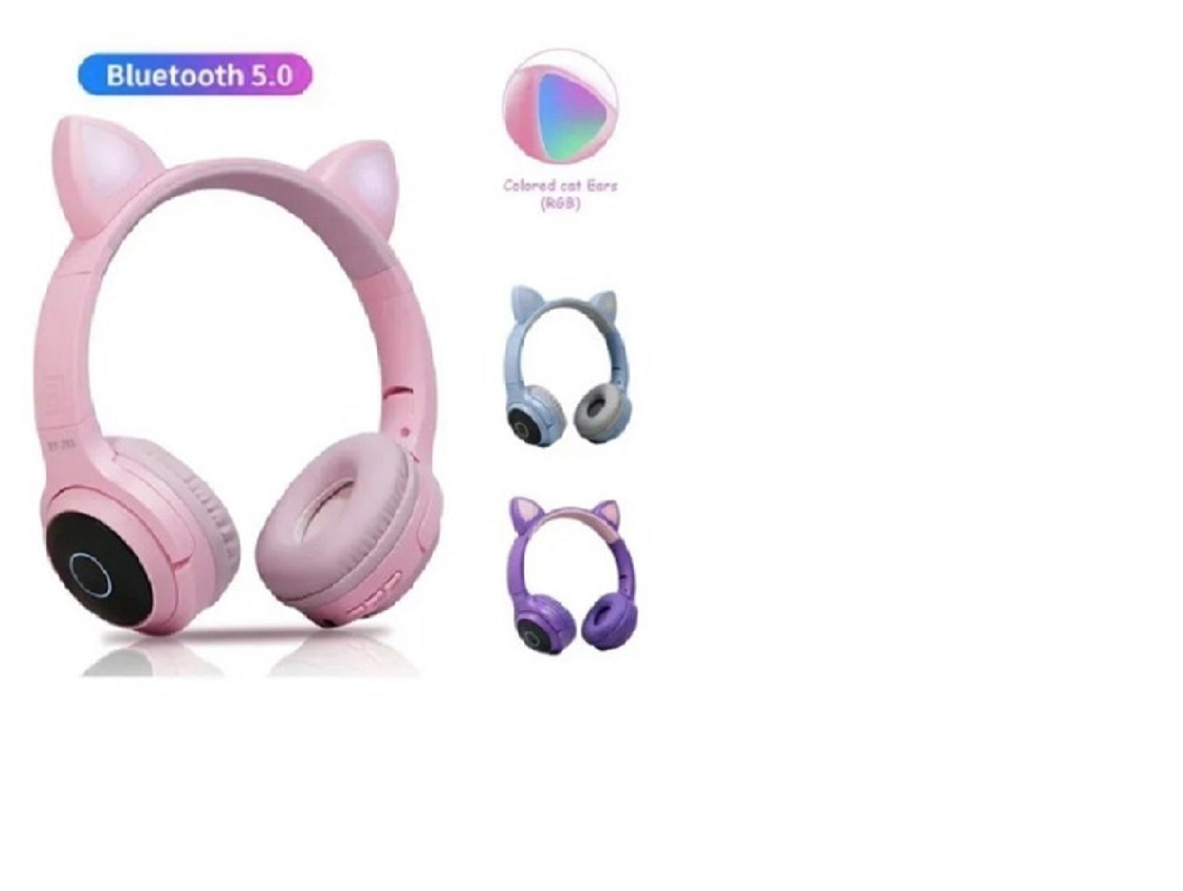 Audífonos Inalámbricos Bluetooth Gato Rosa Headset Luz Rgb-2