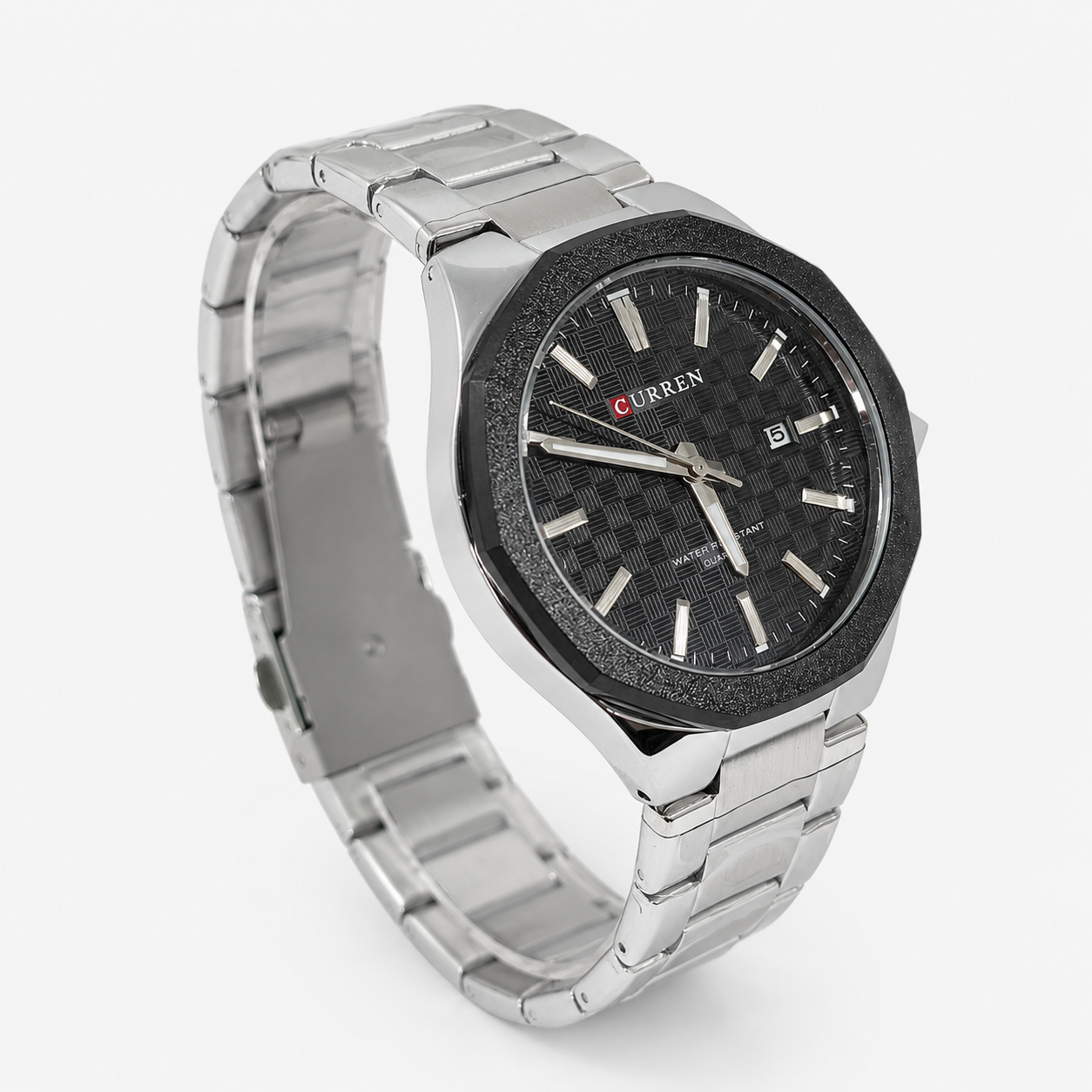 Reloj Curren para caballero 8477-1 Metal plateado con esfera negra-2