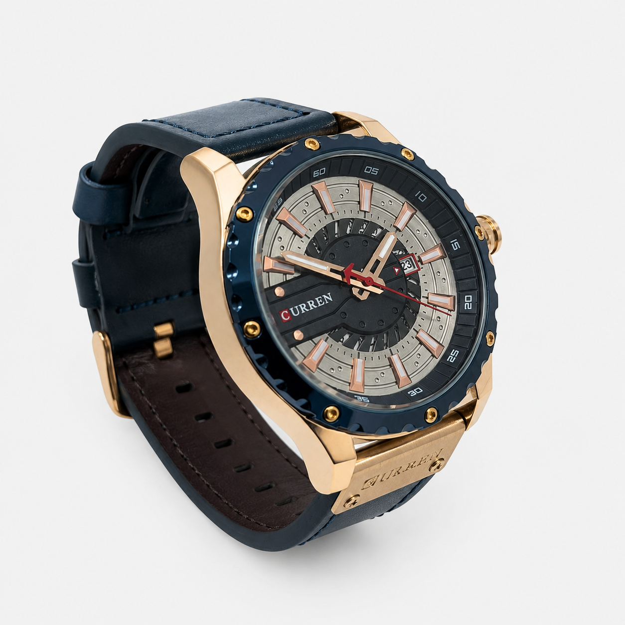 Reloj Curren para caballero 8374-4 Cuero negro con detalles dorados-1