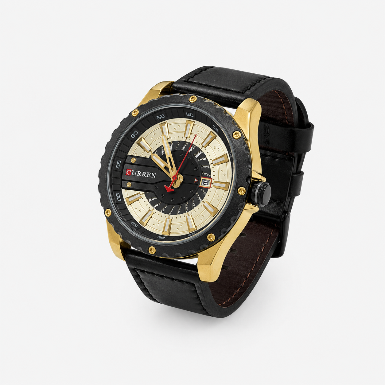Reloj Curren para caballero 8374-4 Cuero negro con detalles dorados-2