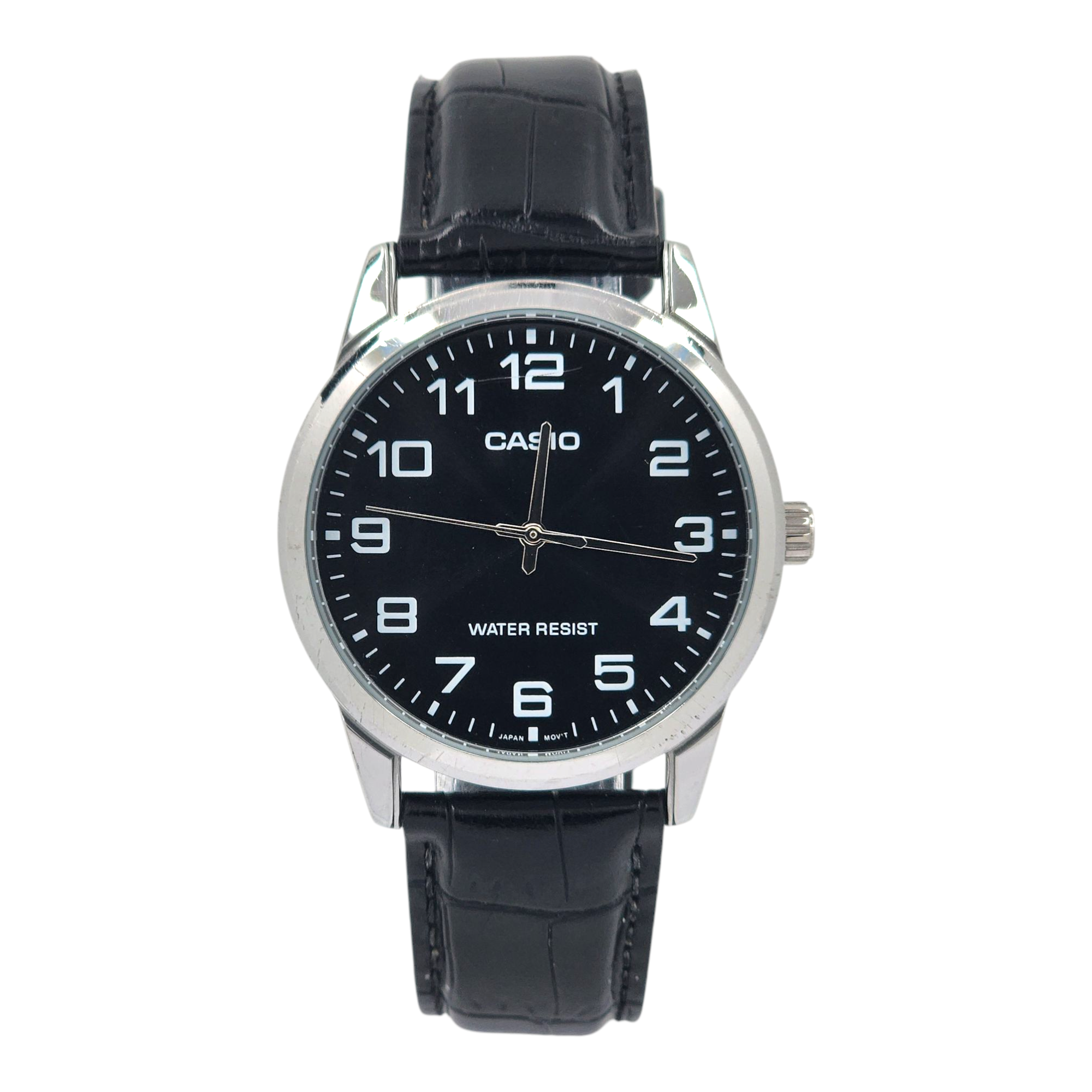 Reloj Casio para caballero MTP V001L 1B cuero negro-0