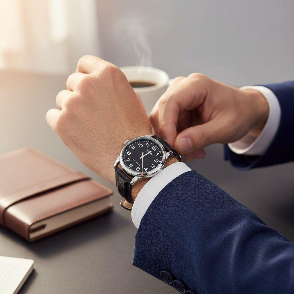 Reloj Casio para caballero MTP V001L 1B cuero negro-1