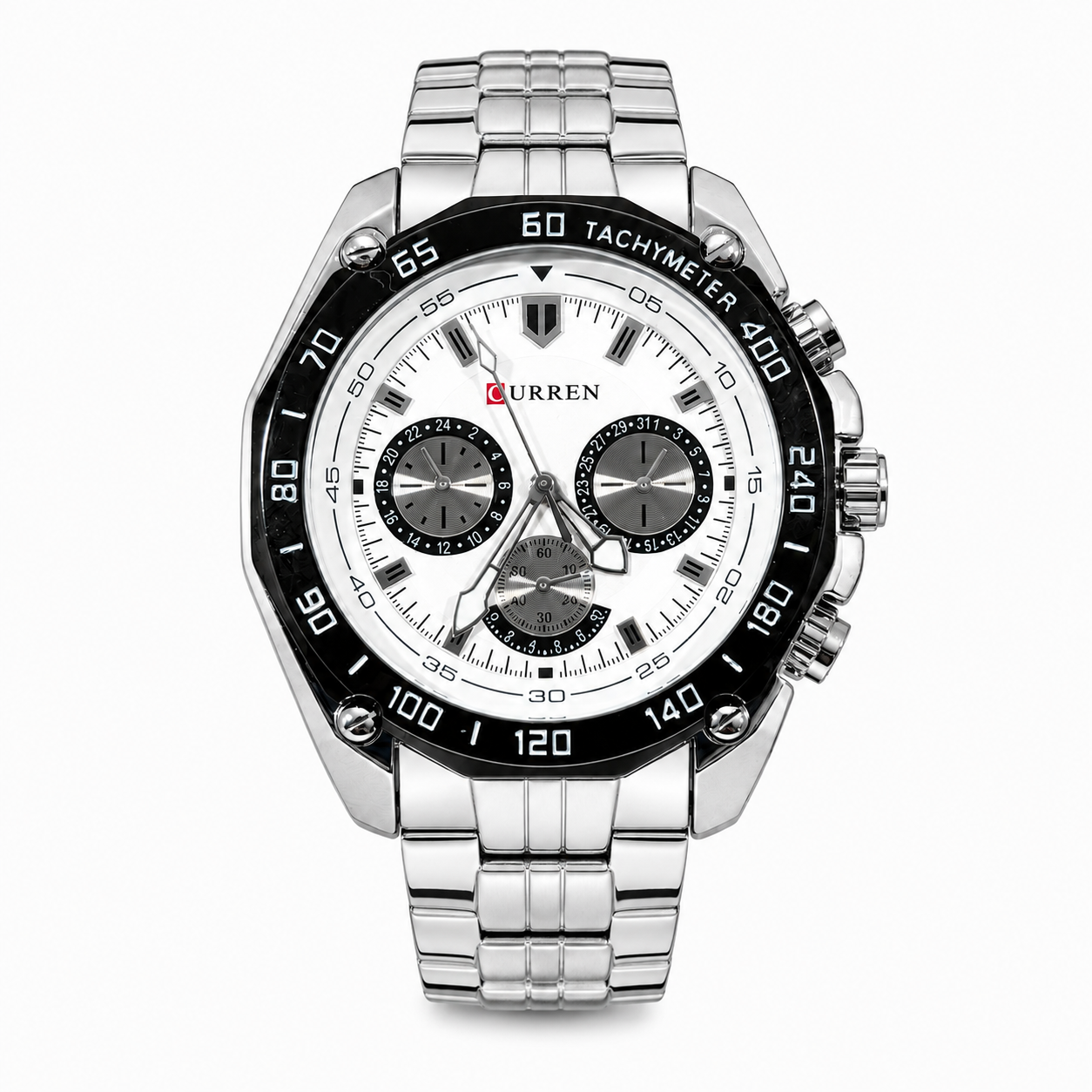 Reloj Curren para caballero 8077-2 Metal plateado con esfera blanca-0