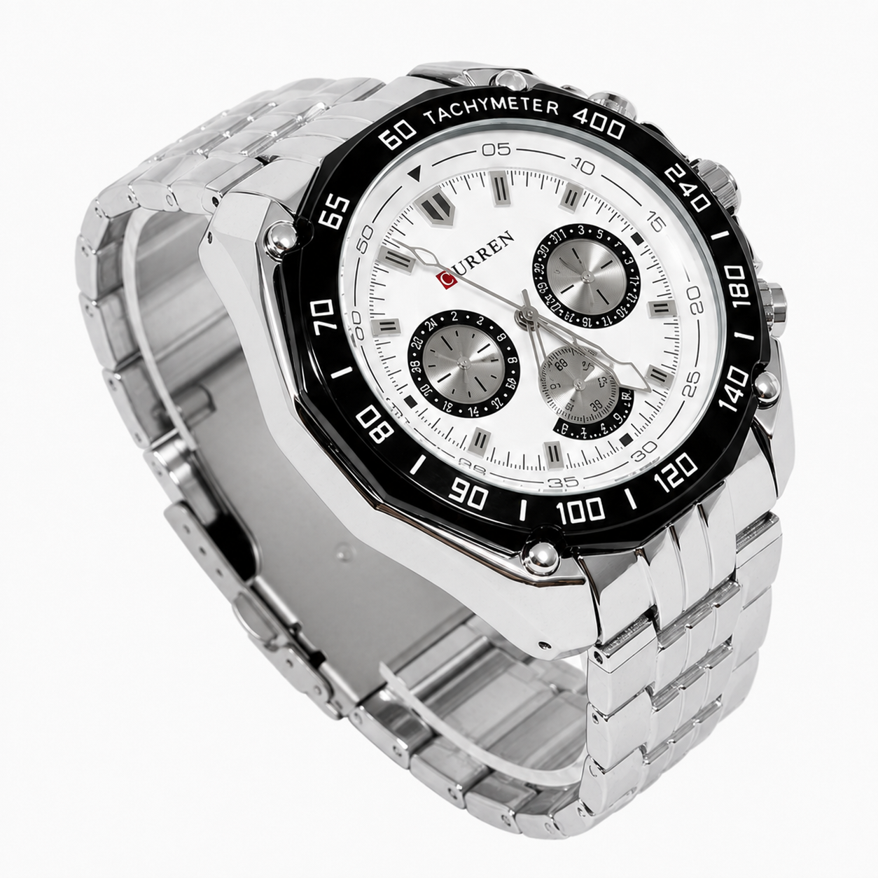 Reloj Curren para caballero 8077-2 Metal plateado con esfera blanca-1