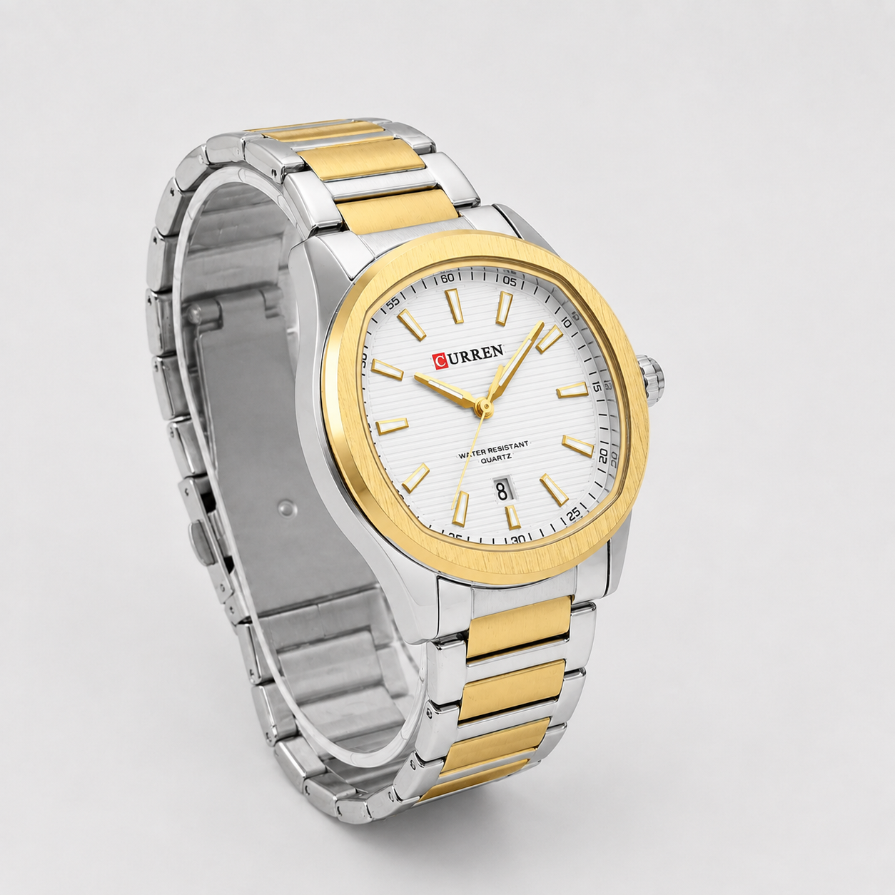 Reloj Curren para caballero 8474-3 Metal bicolor plateado y dorado con esfera blanca-2