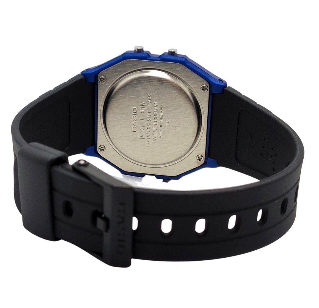 Reloj De Pulsera Casio Colección F-91WM-2A correa resina negro marco azul-3