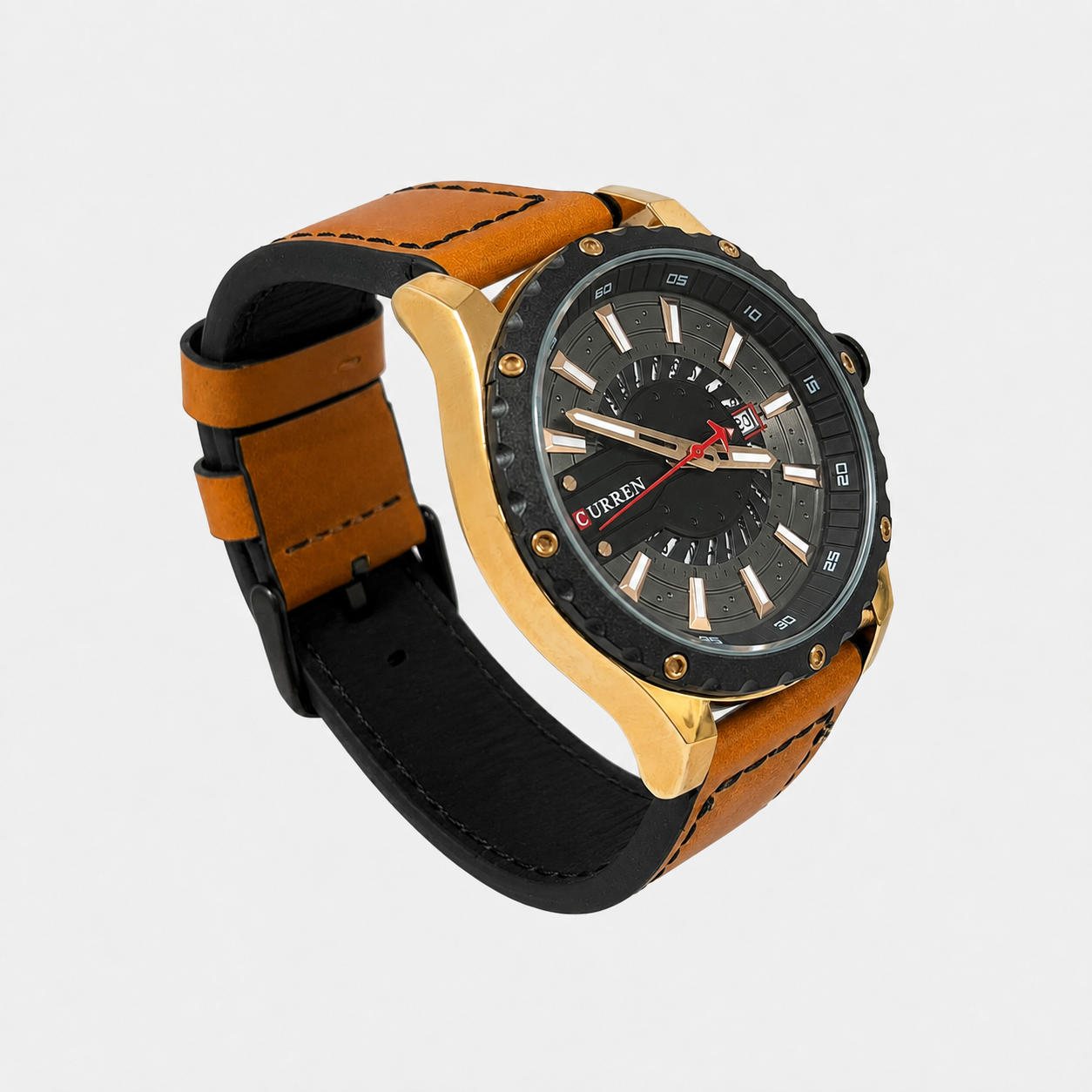 Reloj Curren para caballero 8374-3 Cuero camel con esfera negra-2