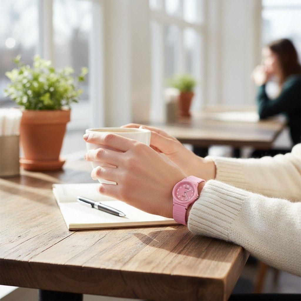 Reloj Casio Timeless Collection Lq-24b-4bdf Con Correa Rosa, Fondo Rosa. Resina-4