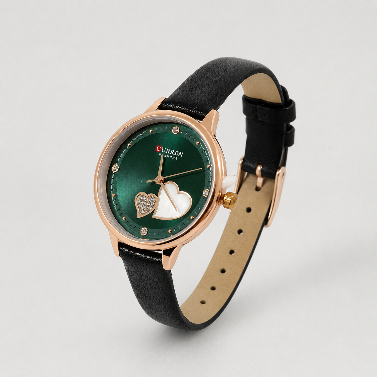 Reloj Curren para dama 9077-5 Cuero negro con esfera verde-2