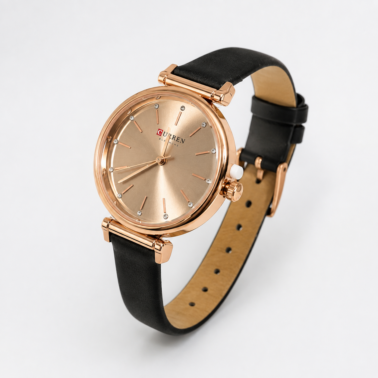 Reloj Curren para dama 9081A-3 Cuero café con esfera rosada-2