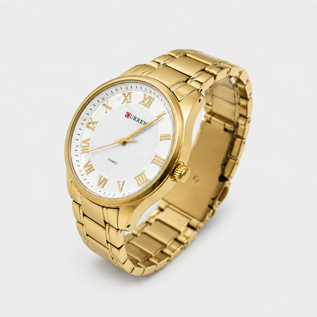 Reloj Curren para caballero 8409-2 Metal dorado con esfera blanca-2
